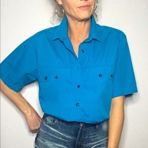🐬VTG Robinsons teal blue button down shirt